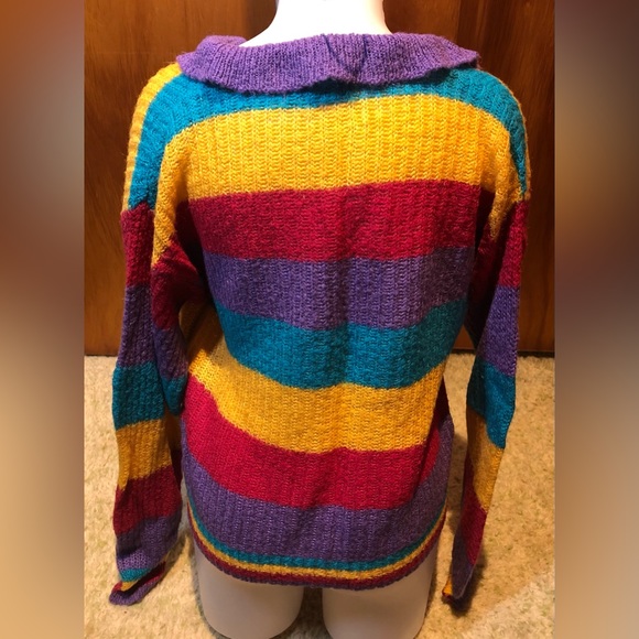 Multi Color Striped 80’s Vintage Sweater Small Purple Yellow Green Red - Picture 2 of 4